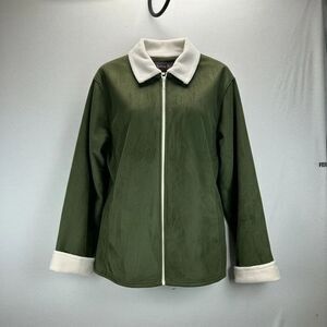 Andrea Faye Olive Green Sherpa Lined Zip Jacket XXL Cozy Cottagecore Fleece